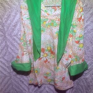Vintage 60s blouse Floral Green Women's Blouse